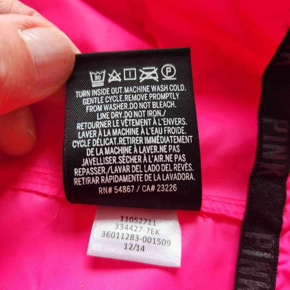 Victoria's Secret Pink Hooded Windbreaker Jacket Neon Pink Black Summer Gym XS - Picture 7 of 8